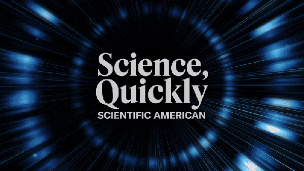 The Science, Quickly logo appears to fall into a blue time travel vortex.