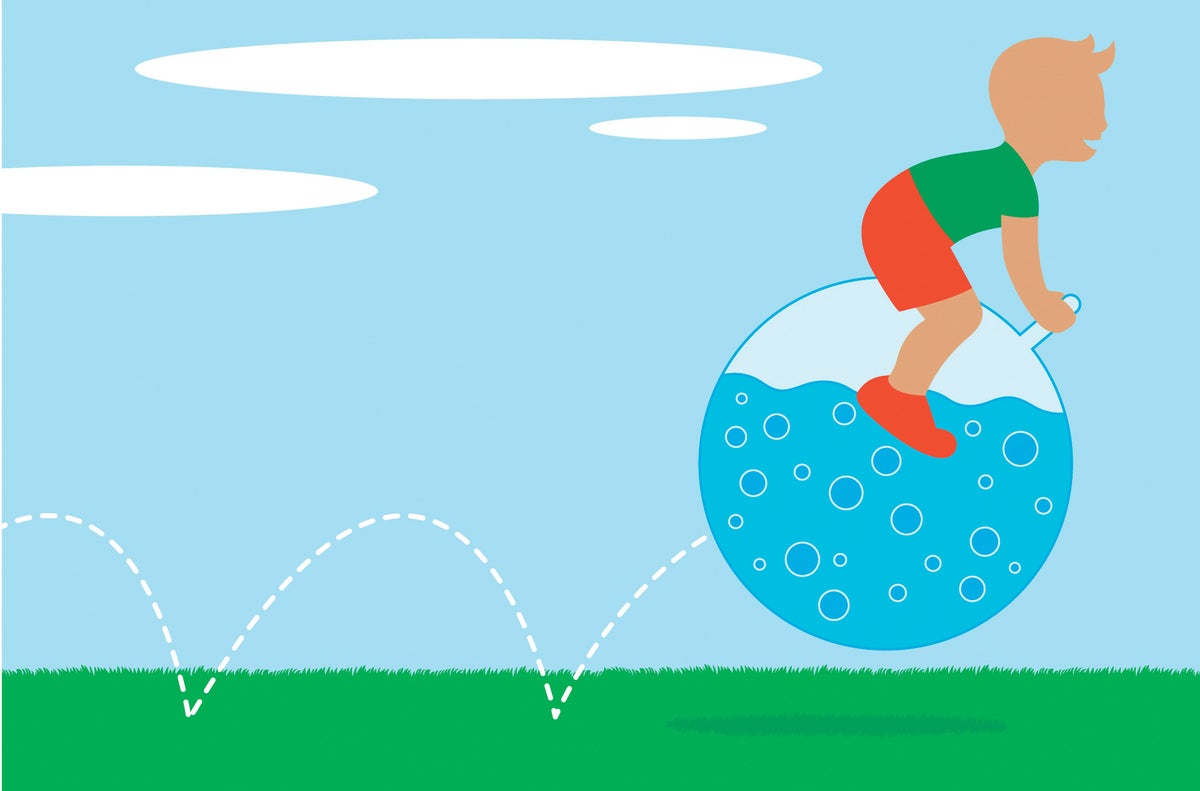 Illustration of a cartoon child bouncing on a liquid-filled ball