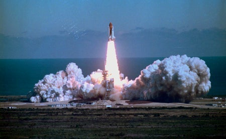 A space shuttle launch photo