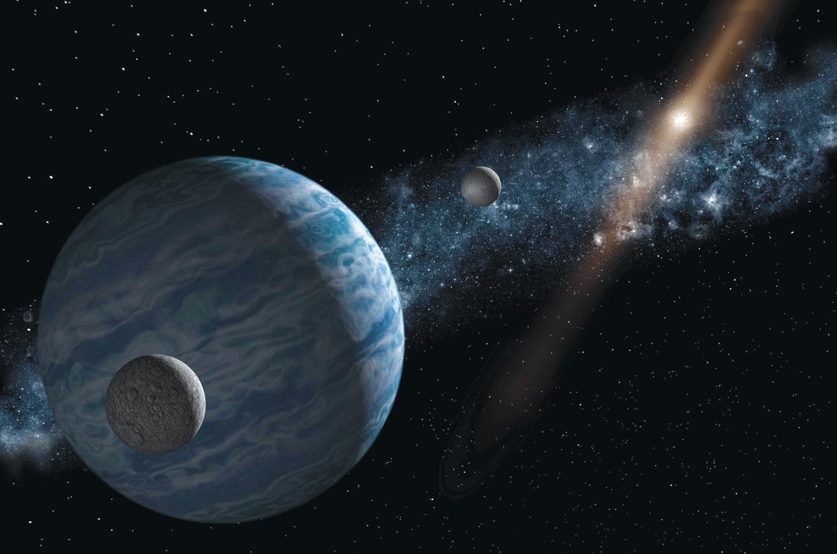 Conceptual illustration of a blue planet in space