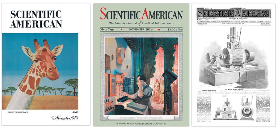 Three Scientific American covers from 1974, 1924 and 1874