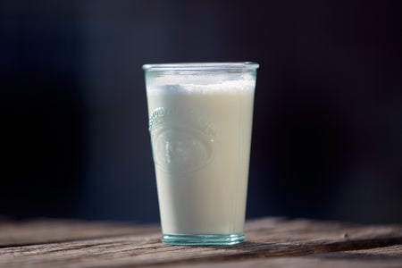 A glass of raw milk.