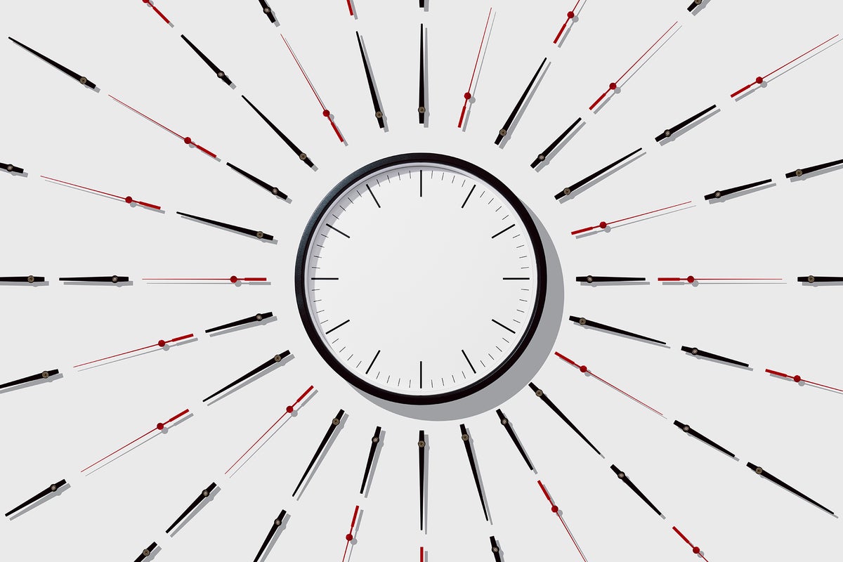 Blank clock face with radiating clock hands