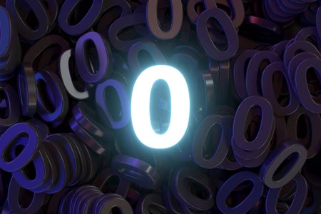 Zeros in purple and a bright neon white centered.