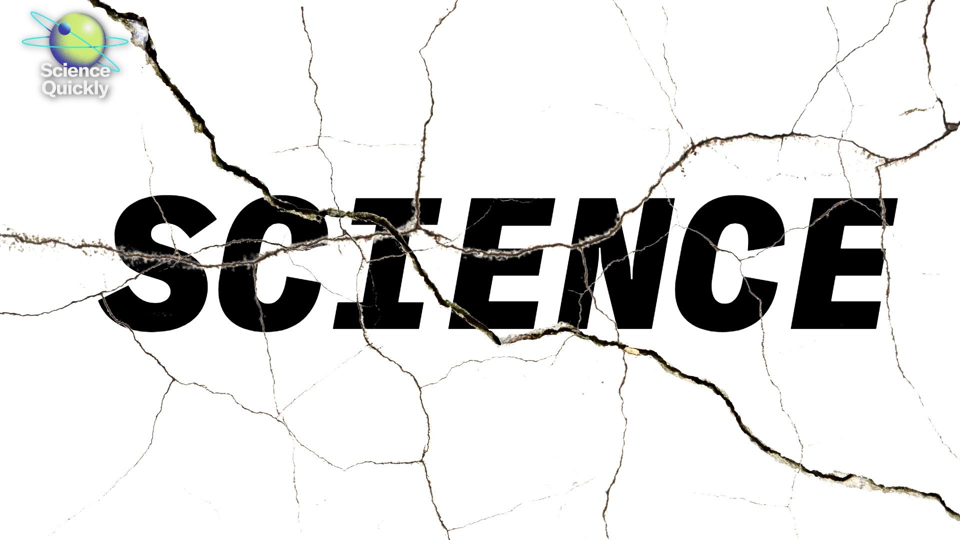 The word "science" on a cracked surface.