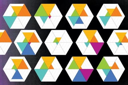A series of colorful hexagon data plots on a dark background