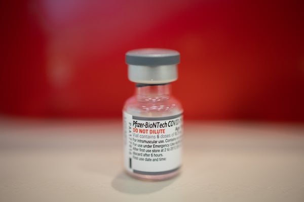 A vial of the Pfizer-BioNTech Covid-19 vaccine
