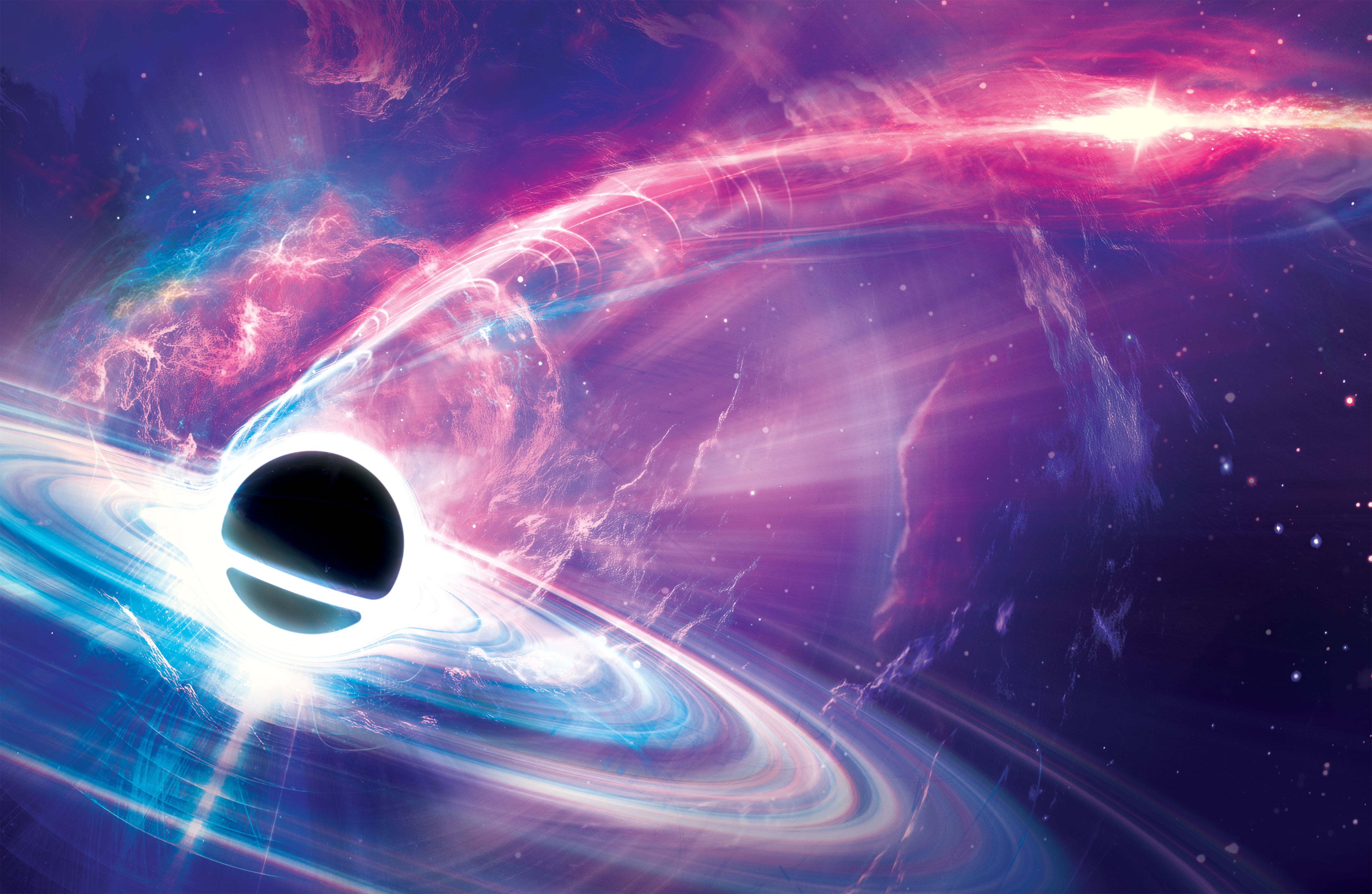 Black hole burping illustration with purple background