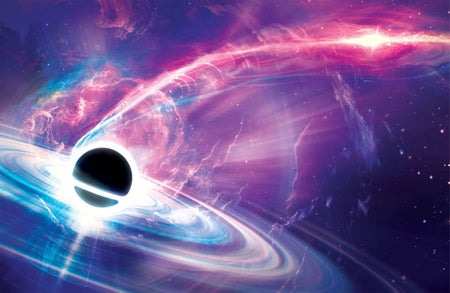 Black hole burping illustration with purple background.