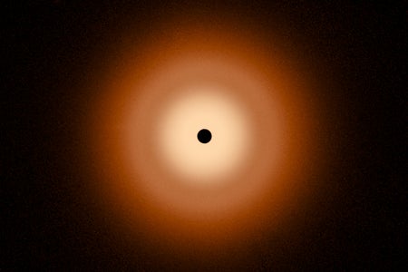 An image of the surprisingly smooth circumstellar disk around the star Vega, acquired using using the Mid-Infrared Instrument (MIRI) of the James Webb Space Telescope