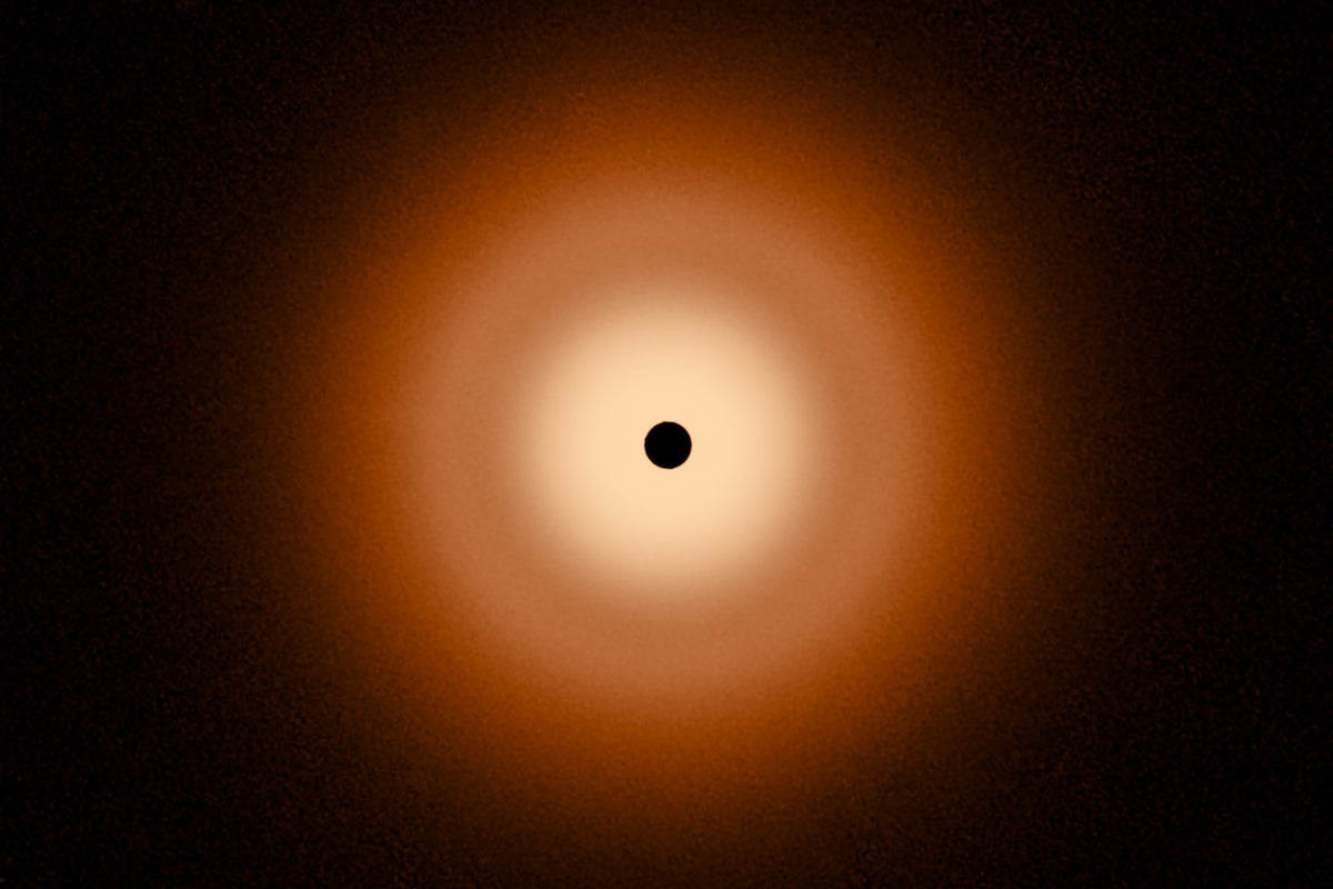 An image of the surprisingly smooth circumstellar disk around the star Vega, acquired using using the Mid-Infrared Instrument (MIRI) of the James Webb Space Telescope