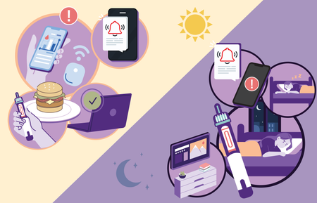 Purple and yellow pharmaceutical illustration