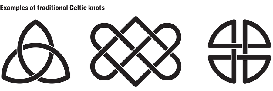 Graphic shows three examples of traditional Celtic knots.