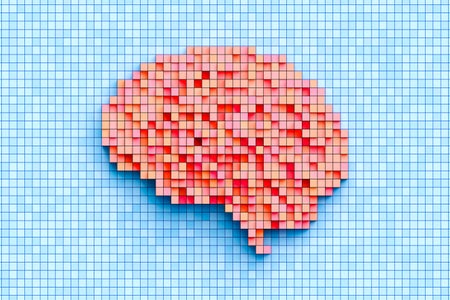3d pixel art of human brain, general artificial intelligence concept