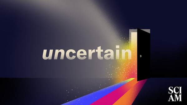 An illustration of an open door with light spilling through with the word "Uncertain" coming out of it