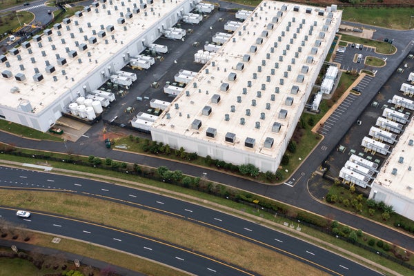 data center aerial buildings and highway.