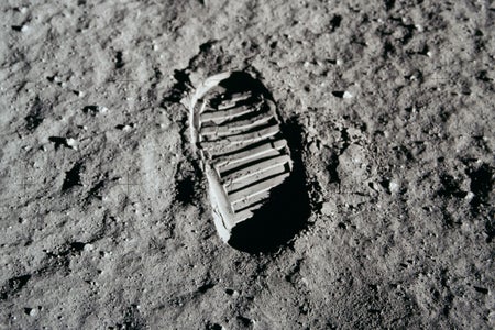 Photograph of an astronaut bootprint on the lunar surface