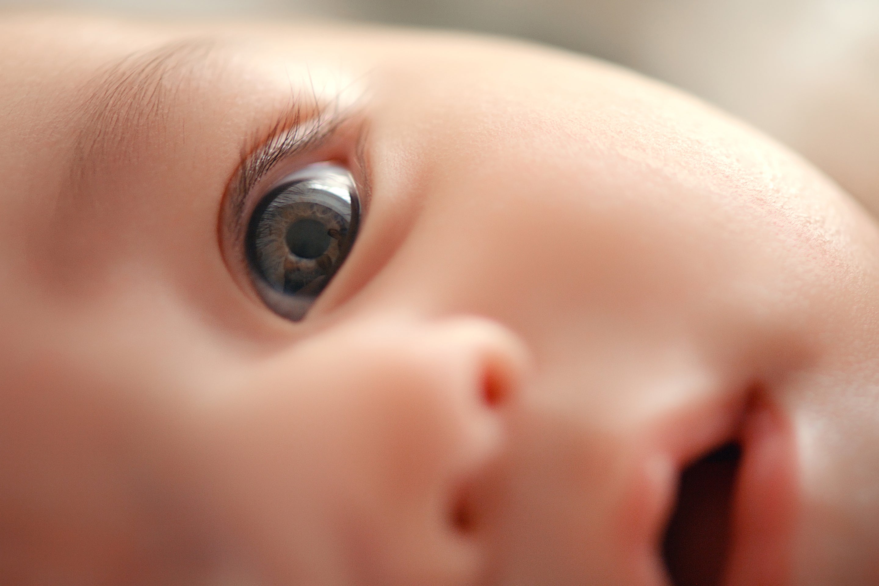 Extreme close up of an infants face with focus on its eye