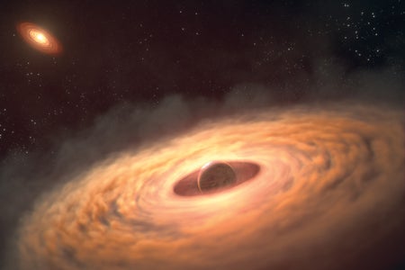 A moon forming disk surrounds an alien planet.