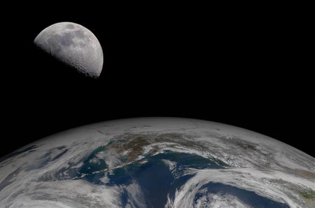 Earth and its moon as seen from a spacecraft imager.