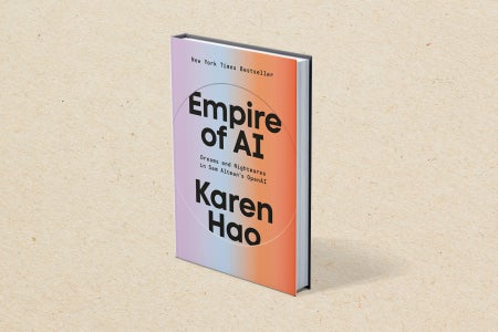 Cover of the book Empire of AI against a light brown background