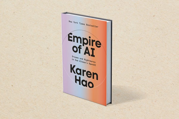 Cover of the book Empire of AI against a light brown background