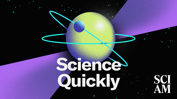A small blue sphere orbits a larger green sphere on a black background, with "Science Quickly" written underneath.