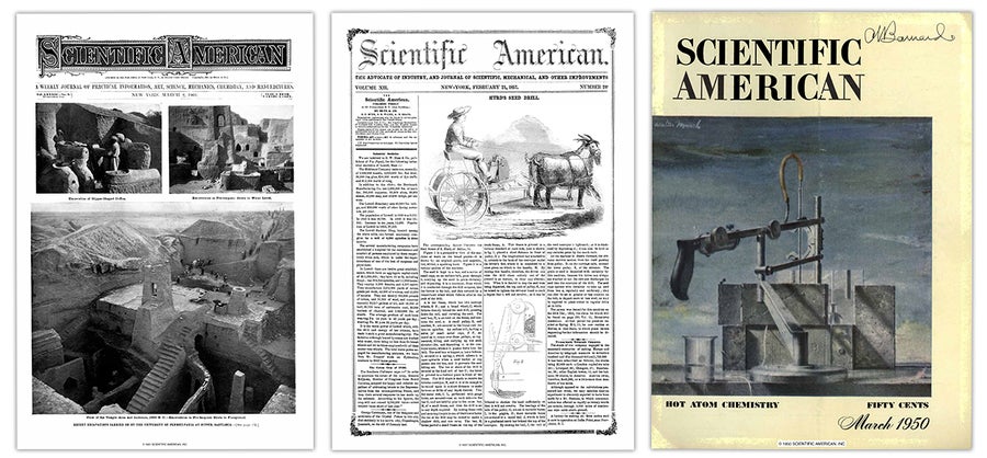 Covers of Scientific American from 1901, 1857 and 1950