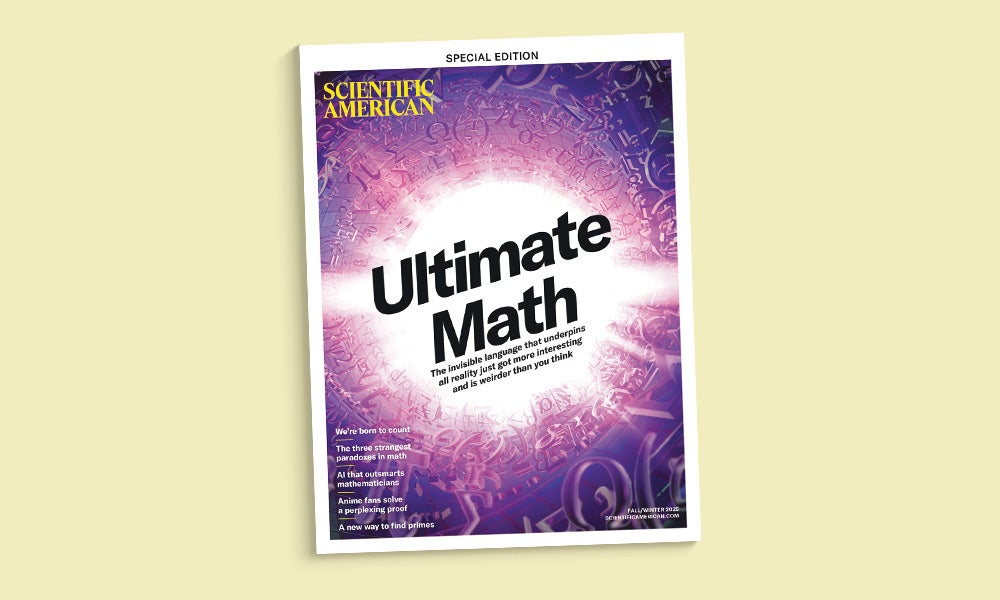Cover of the Ultimate Math special edition of Scientific American against a yellow background