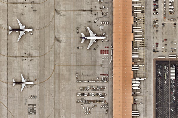 Aerial view of an airport.