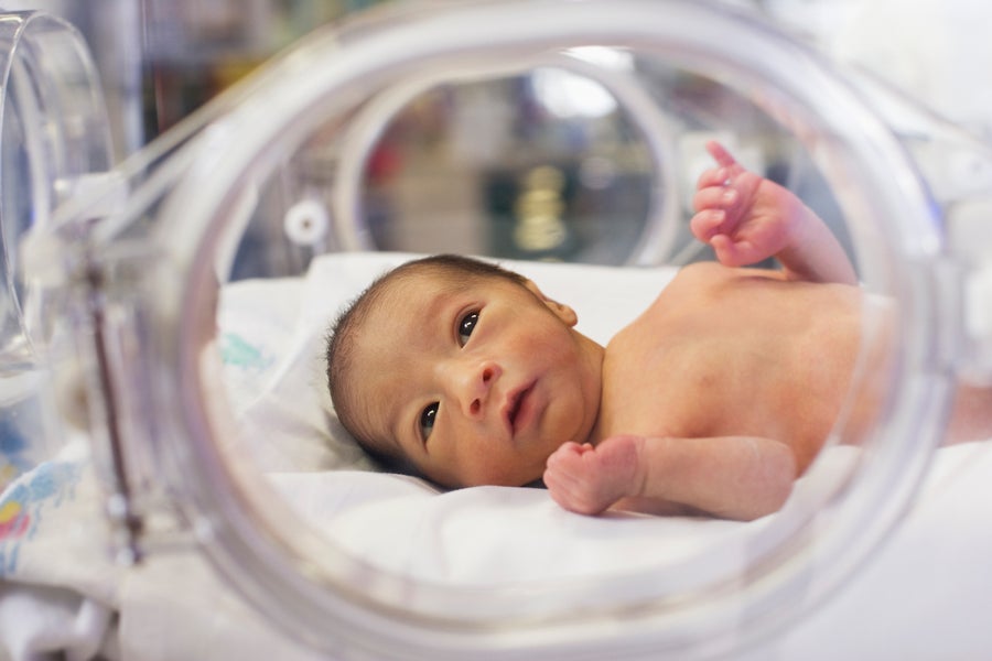 Newborn baby in intensive care unit