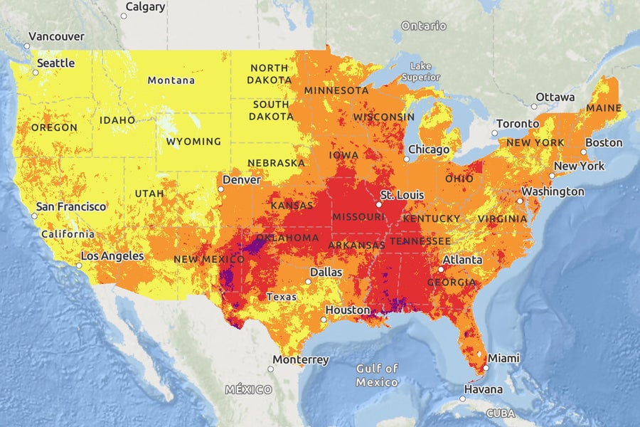 The NWS HeatRisk is an experimental color-numeric-based index that provides a forecast risk of heat-related impacts to occur over a 24-hour period. The map for July 31, 2024 shows minor heat risk in much of the western United States represented by yellow, moderate heat risk in most of the midwestern and eastern United States represented by orange, and major heat risk in large pockets of the southern United States represented by red