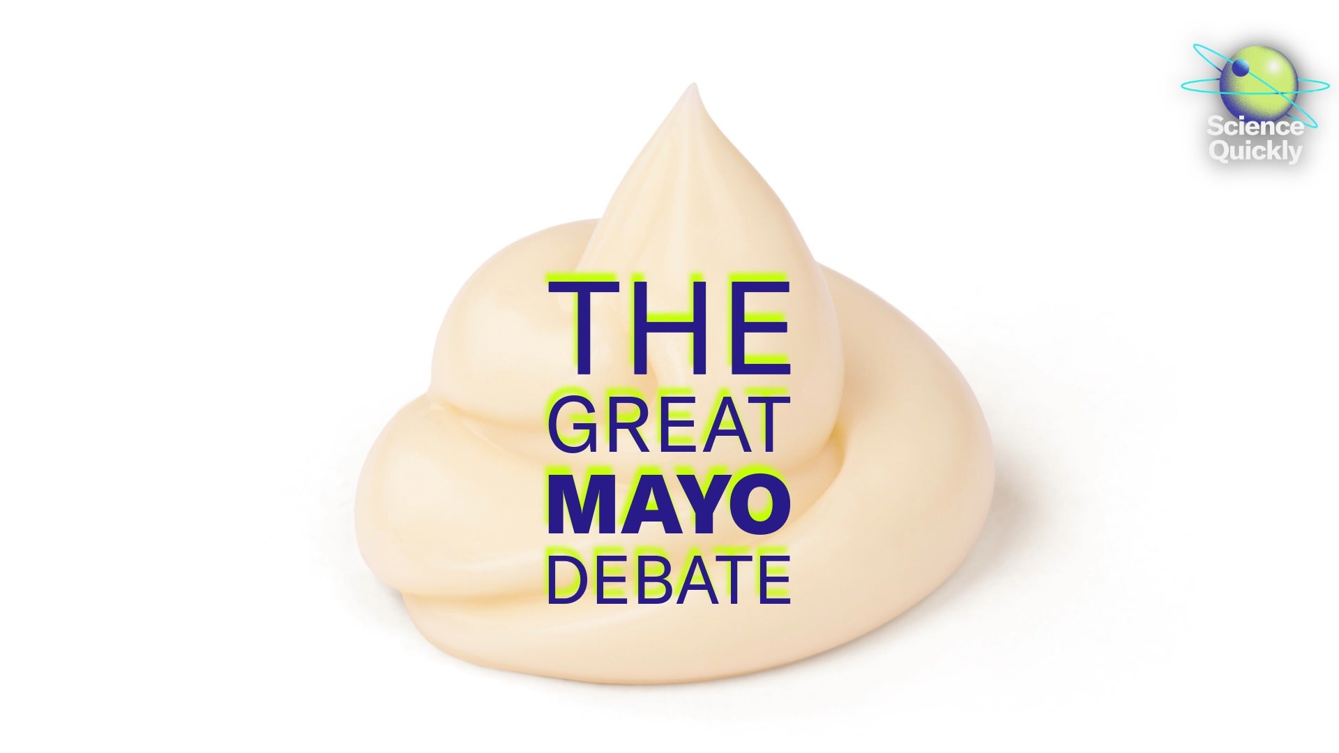 A spiral dollop of mayonnaise on a white background with the words overlaid on the mayo reading "the great mayo debate"