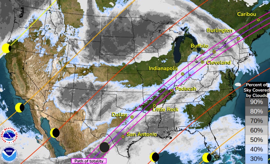 A map showing cloud conditions predicted for April 8