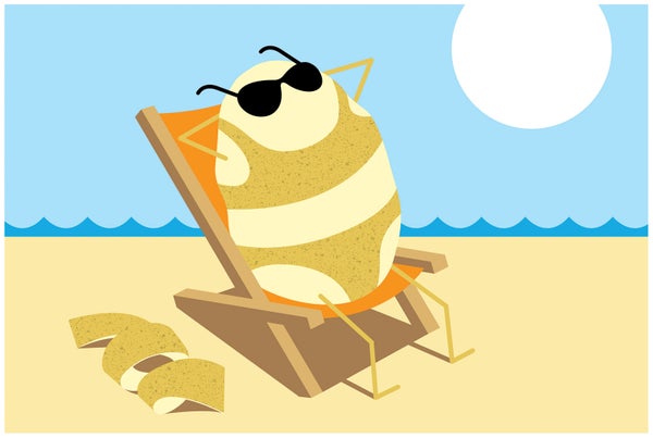 Illustration of a potato sunbathing at the beach