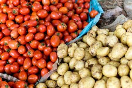 Whole tomatoes and potatoes