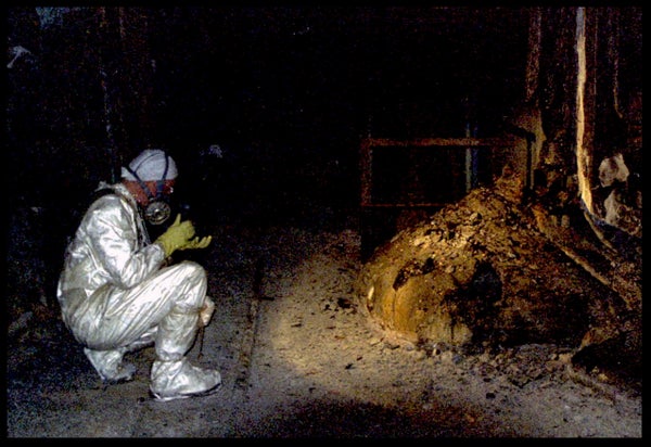 Elephant's foot after the Chernobyl disaster. Immediately after the disaster, a few minutes near this object would have brought certain death.