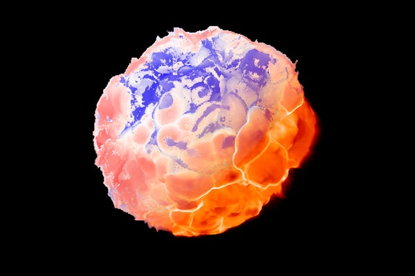 Still image from an animation showing a simulation of how convection dominates the surface of a Betelgeuse-like star