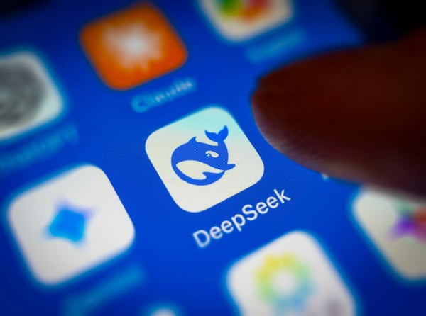Person using DeepSeek app on a smartphone