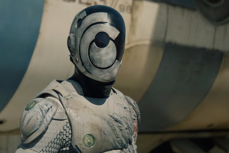Still frame of Alexander Skarsgård in Apple TV+’s Murderbot