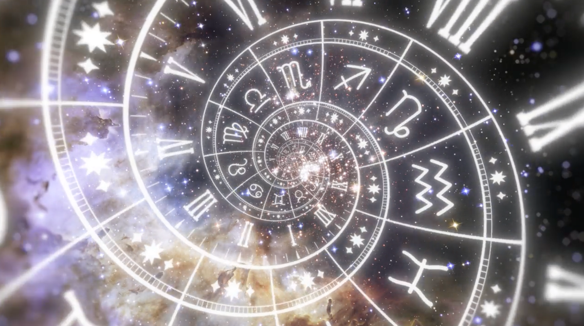 Zodiac spiral and signs of the zodiac in space.