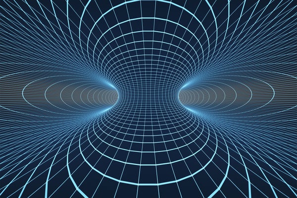 3D wireframe illustration depicting a view inside a ring torus or tunnel