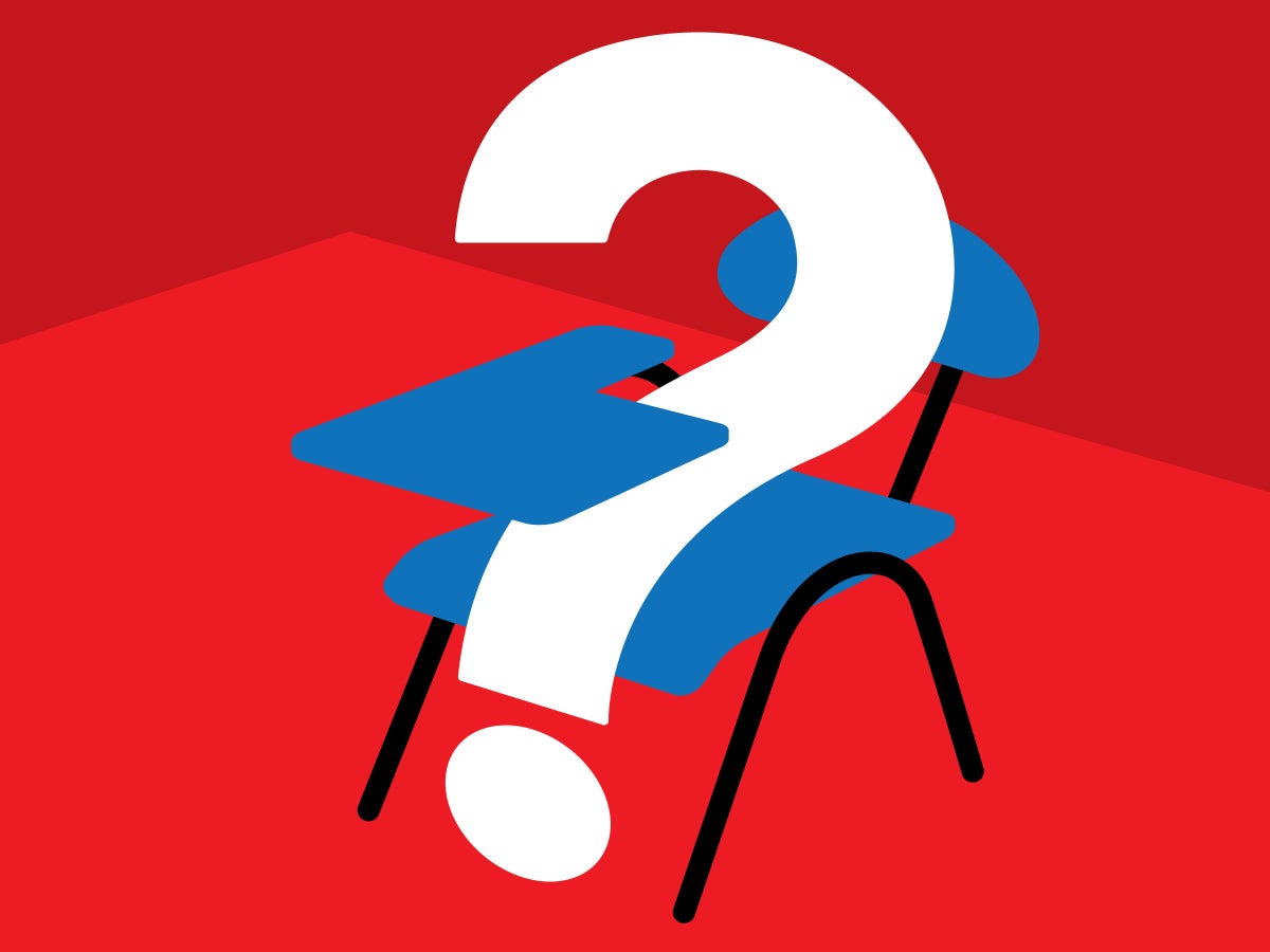 Illustration of a school chair with a giant question mark