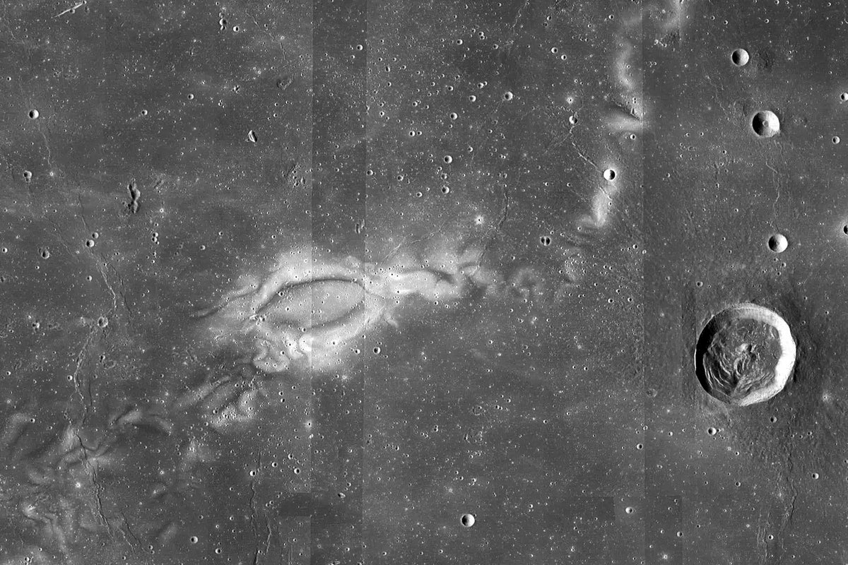 This image from NASA's Lunar Reconnaissance Orbiter depicts Reiner Gamma, a bright patch amid the otherwise dark Oceanus Procellarum mare on the near side of the moon