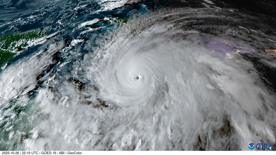 satellite image of the eye of the storm inside hurricane Melissa