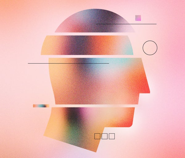 Abstract illustration of a person's head in profile, segmented into multiple pieces