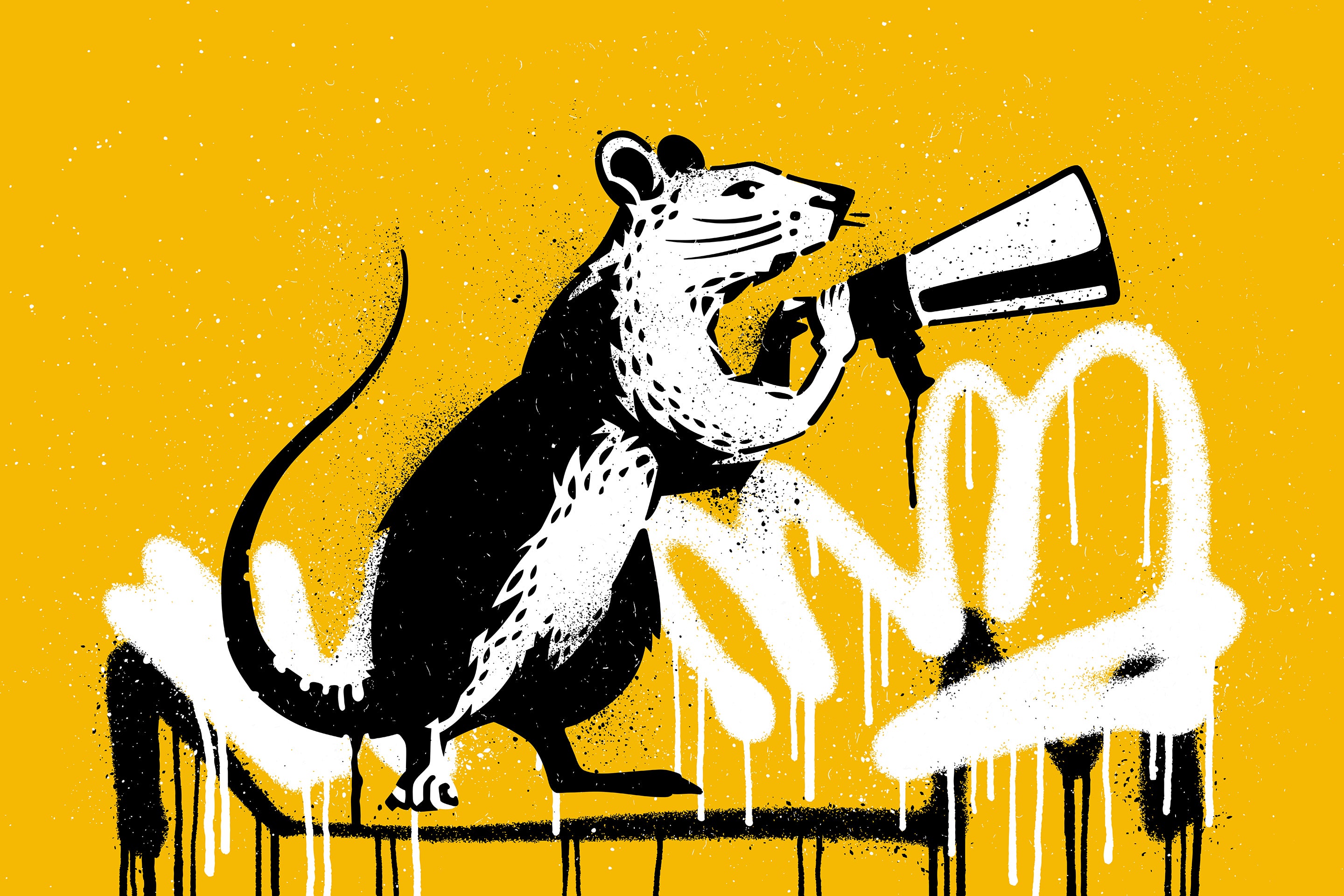 Graffiti style illustration of a rat holding a megaphone