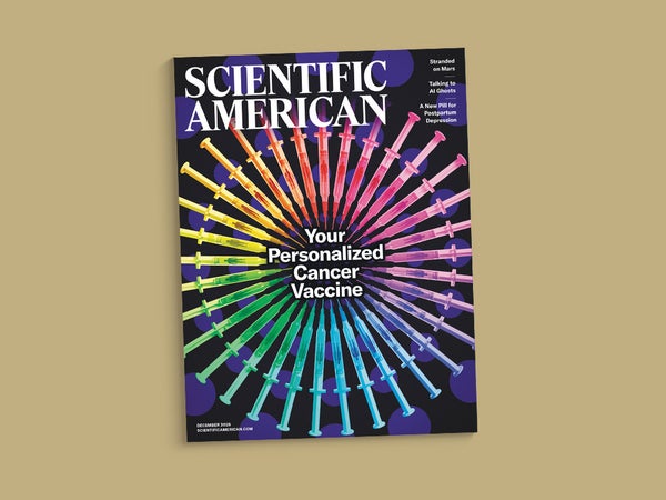 Cover of the December 2025 issue of Scientific American against a brown background