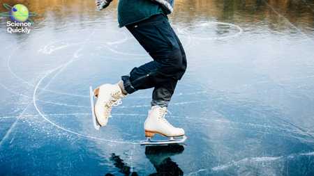 Illustration of a person ice skating on a frozen lake