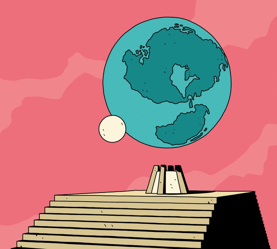 Artists depiction of the Earth during Pangea against a pink sky